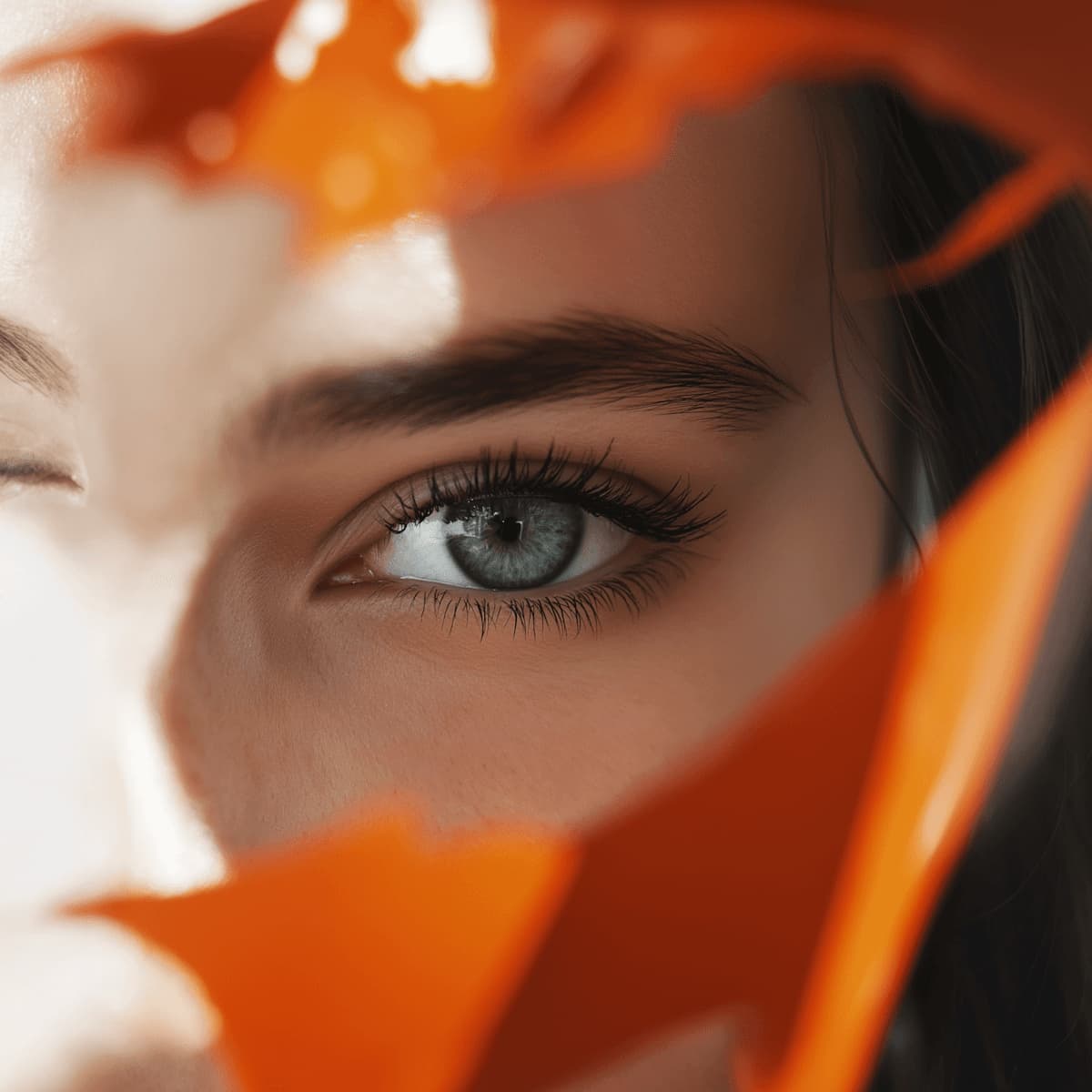 Portrait behind an orange shape